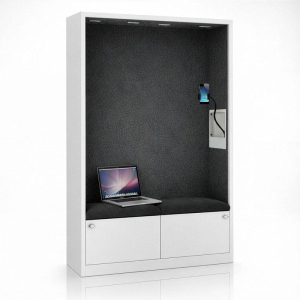 Jan Nowak Schrank mit Sitzfläche und Ruhezone SALLY MentalBox 1850 x 1150 x 400 mm, Weiß, Dunkelgrau, 2086