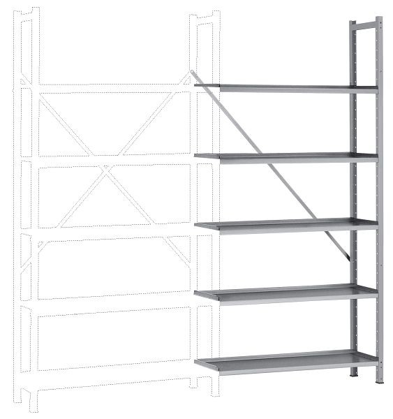 Manuflex Büro-Steck-Anbauregal mit 5 pulverbeschichteten Stahlböden, HxBxT = 1900 x 960 x 300 mm, alusilber, RA3152.9006