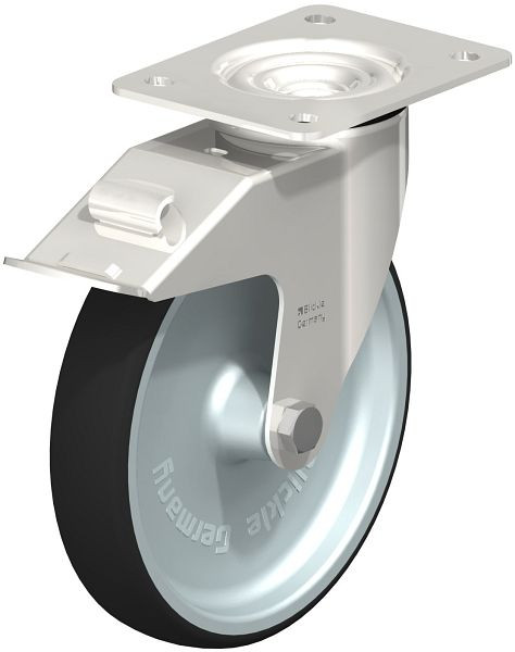 Blickle LEX-PATH 200G-FI Edelstahl-Lenkrolle mit Anschraubplatte & Feststeller, Thermoplastisches Polyurethan, Grau, 847083