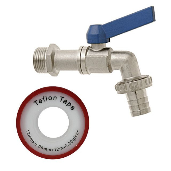 GEKA Kugelauslaufventil Set 1/2"-10mm MS Ni mit blau Grirff + Teflon, Stripe, VE: 6 Stück, 35.3507.8