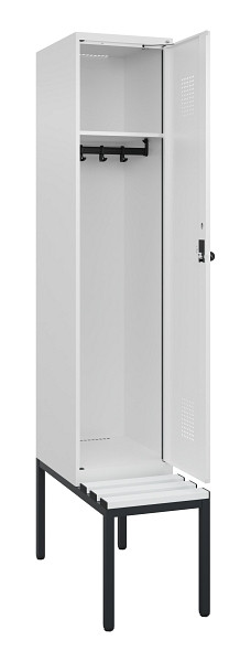 C+P Spind Evolo PLUS, 1 Abteile, 2120x400x815mm, 9016/9016, Haken 4, Drehriegel, Sitzfläche Kunststoff, Sitzbank, 0490507-12 S10074