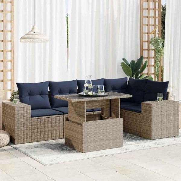 vidaXL 6-teilige Garten-Sofagarnitur mit Kissen Schwarz Poly Rattan, 3326802
