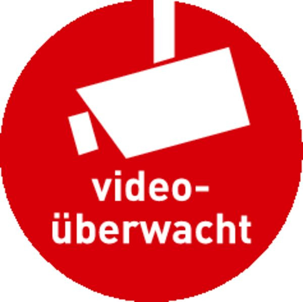 Schilder Klar videoüberwacht mit Kamerasymbol nach DIN 33450 innen klebend, 50 mm Folie selbstklebend, 597/69