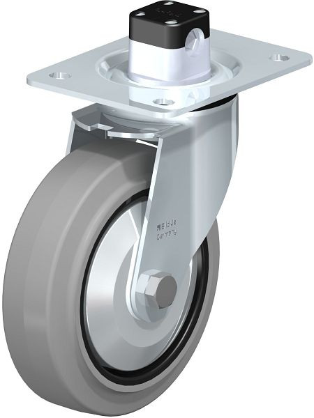 Blickle LE-POEV 160XKA-CS11-SG-FA Stahlblech-Lenkrolle mit Anschraubplatte & Zentralfeststeller, Elastik-Vollgummi, Grau, 850227