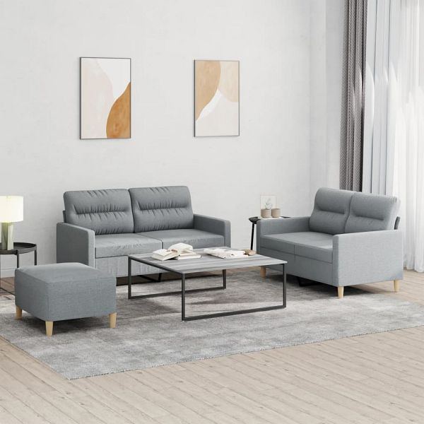 vidaXL 3-teilig Sofagarnitur mit Kissen Hellgrau Stoff, 3201576