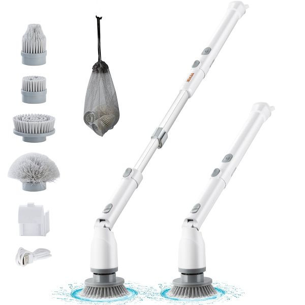 VEVOR Elektrische Reinigungsbürste 2 Modi 280 & 380U/min, Einstellbar, 4 Bürstenköpfen & Verstellbarem Verlängerungsgriff 1055–1190 mm, ZDKDDDXZSJJD3CZ77V0
