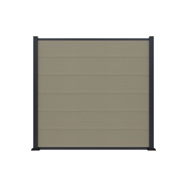 T&J MAX-XL WPC-Steckzaunset, 175 x 168 cm, coextrudiert, Farbe antique, Abschlussleiste und Clips separat in silber oder anthrazit, 45418