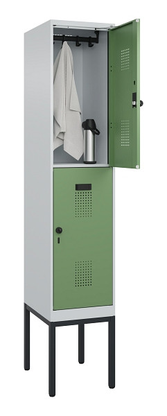 C+P Doppelstock-Spind Evolo PLUS, Gestell, 2 Fächer, 2120x400x500mm, 7035/6011, Drehriegel, 0493307-12 S10010
