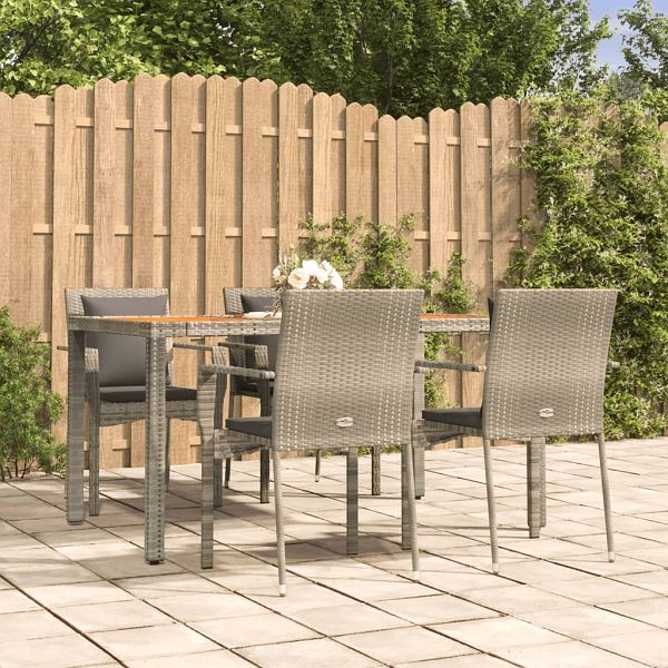 vidaXL 5-tlg. Garten-Essgruppe mit Kissen Grau Poly Rattan, 3184971