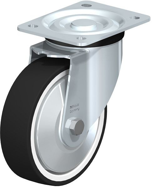 Blickle L-POTH 160G-FA Stahlblech-Lenkrolle, mittelschwere Ausführung, mit Anschraubplatte, Thermoplastisches Polyurethan, Grau, 749421