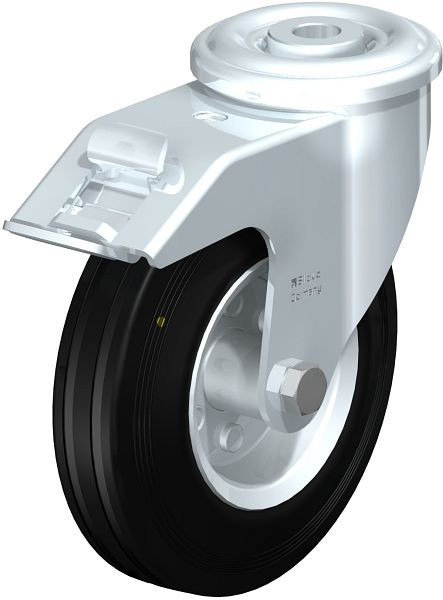 Blickle LER-VE 125R-FI-EL Stahlblech-Lenkrolle mit Rückenloch & Feststeller, Vollgummi, Schwarz, 609057