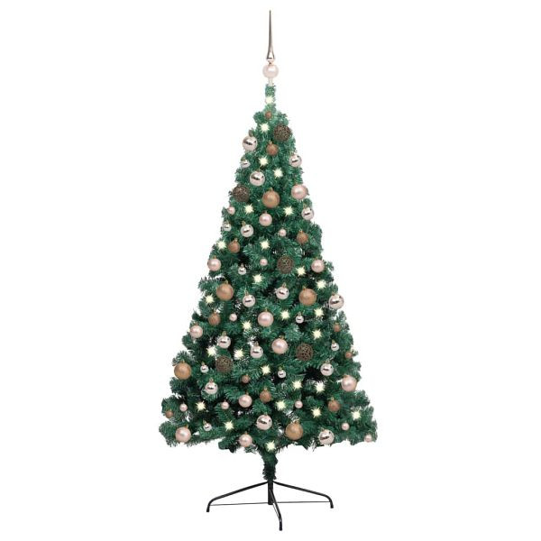 vidaXL Künstlicher Halb-Weihnachtsbaum Beleuchtung Kugeln Grün 240 cm, 3077567