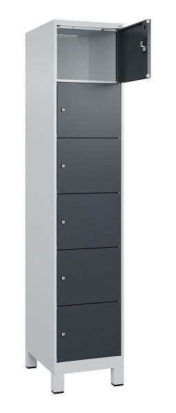 C+P Schließfachschrank Evolo PLUS, mit Füßen, 6 Fächer, 1950x400x500mm, 7035/70, Frontfarbe RAL 7016 Anthrazitgrau, 049010-126 S10012