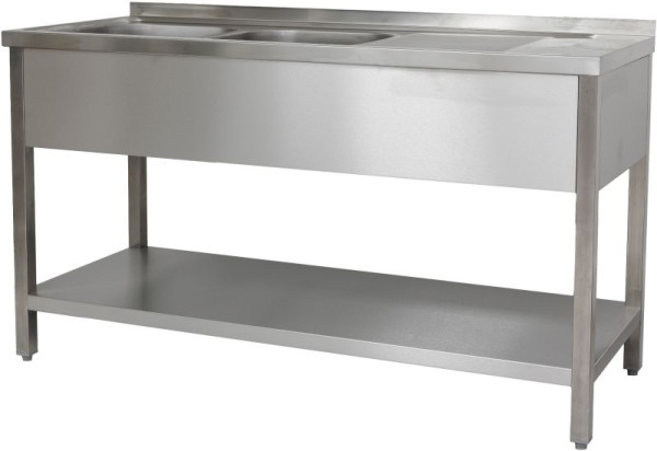 A&S Polarny Spültisch 1500 x 600 x 850 mm 2 Becken links, mit Grundboden, 400 x 400 x 250 mm, SPT1562BL