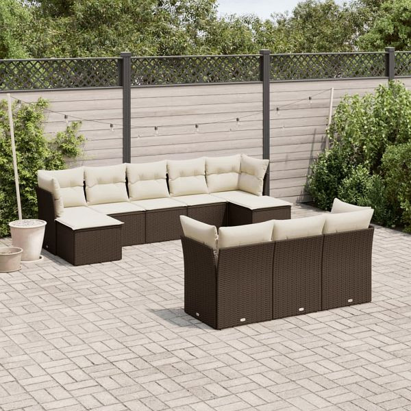 vidaXL 10-teilig Garten-Sofagarnitur mit Kissen Braun Poly Rattan, 3250172