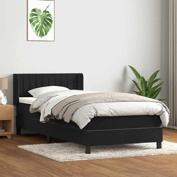 vidaXL Boxspringbett mit Matratze Schwarz 80x220 cm Samt, 3318305
