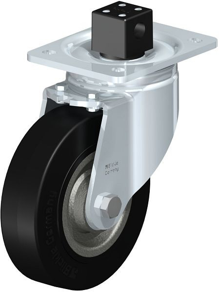 Blickle LH-SE 160K-CS13 Stahlblech-Lenkrolle, Schwerlast-Ausführung, mit Anschraubplatte & Zentralfeststeller, Elastik-Vollgummi, Schwarz, 752158