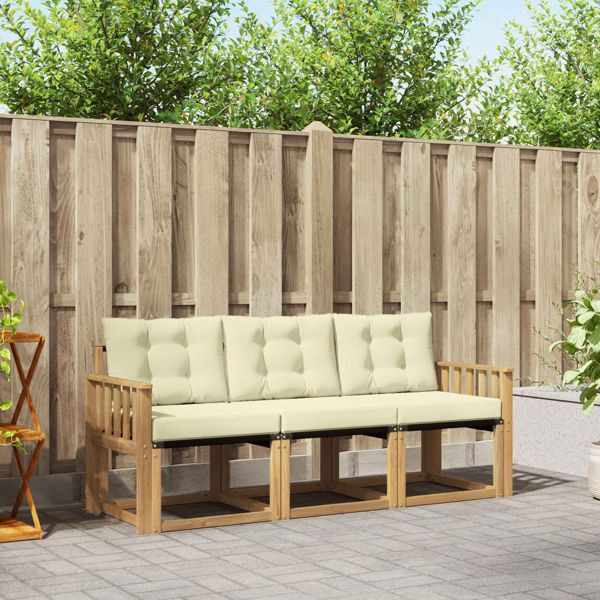 vidaXL Outdoor-Sofagarnitur mit Kissen 3-teilig Weiß und Creme, 3389160