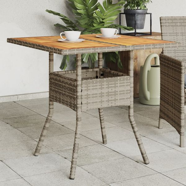 vidaXL Gartentisch mit Akazienholz-Platte Grau 80x80x75 cm Poly Rattan, 365520