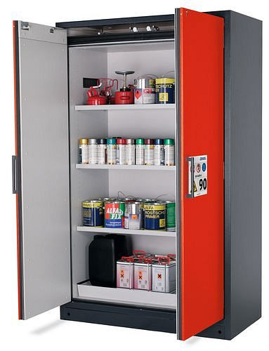 asecos Feuerbeständiger Gefahrstoffschrank Select W-123, 3 Einlegeböden, Türen rot, 200990