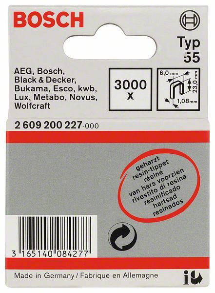 Bosch Schmalrückenklammer Typ 55, geharzt 6 x 1,08 x 23 mm, 3000er-Pack, 2609200227