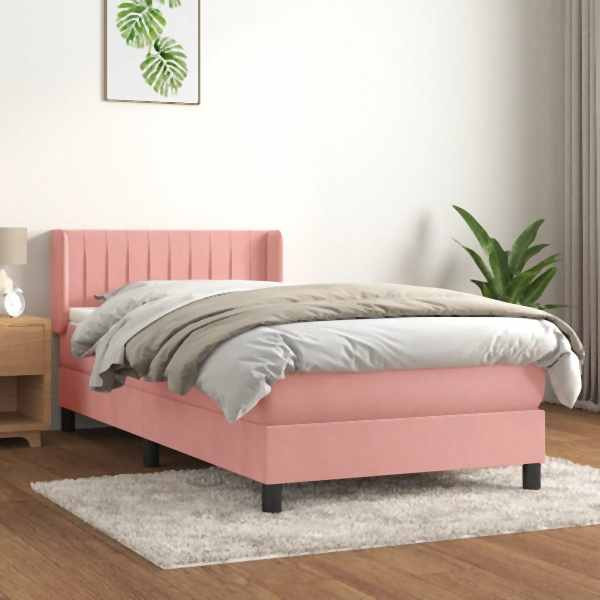 vidaXL Boxspringbett mit Matratze Rosa 90x190 cm Samt, 3131056