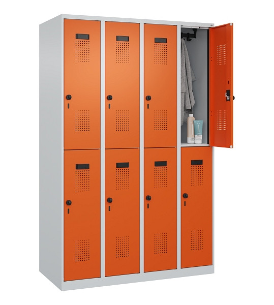 C+P Doppelstöckiger Spind Evolo PLUS, 8 Fächer, 1850x1200x500mm, 7035/2004, Drehriegel, 049300-40 S10002
