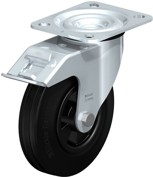 Blickle L-VPP 125R-FI Stahlblech-Lenkrolle, mittelschwere Ausführung, mit Anschraubplatte & Feststeller, Vollgummi, Schwarz, 66811