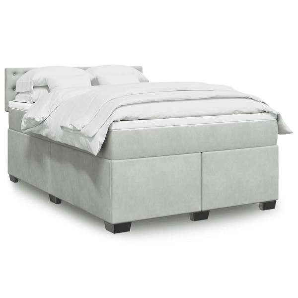 vidaXL Boxspringbett mit Matratze Hellgrau 140x190 cm Samt, 3286318
