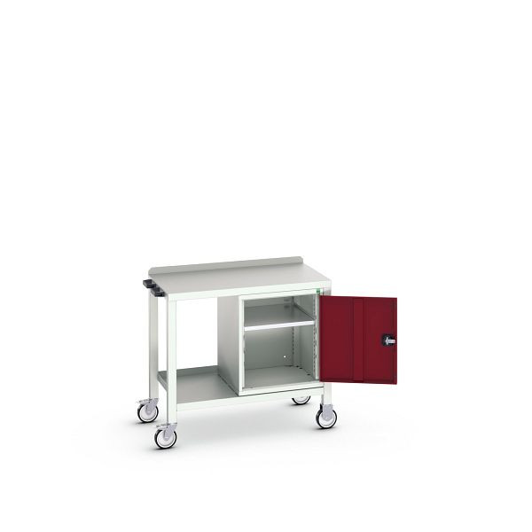 bott verso mobiler Beistelltisch, mit Unterbauschrank und Stahl-Platte, BxTxH: 1000 x 600 x 910 mm, Lichtgrau / Purpurrot, 16922802.24
