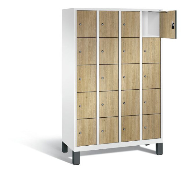 C+P Schließfachschrank Evolo, H1850xB1190xT500mm, Farbe: Verkehrsweiß / Dekor Eiche Sereno, 48010-405 S10175