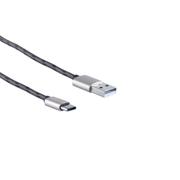 shiverpeaks BASIC-S, USB Ladekabel, USB-A-Stecker auf USB Typ C Stecker, Nylon, braun, 2m, BS14-50083