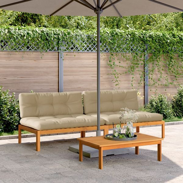 vidaXL Garten-Mittelsofas aus Paletten mit Kissen 2 Stück Akazienholz, 3209483
