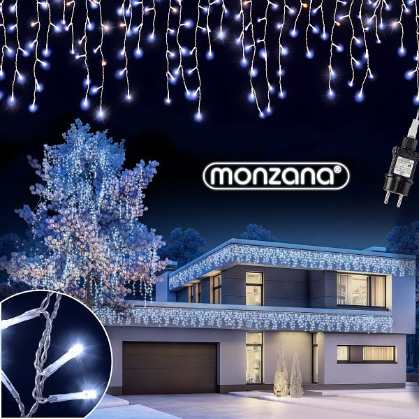 monzana Regenlichterkette LED Weihnachten Kaltweiß 15m, 105280