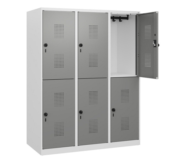 C+P Doppelstöckiger Spind Evolo PLUS, 6 Fächer, 1530x1200x500mm, 7035/0004, Drehriegel, 0493005-32 S10014