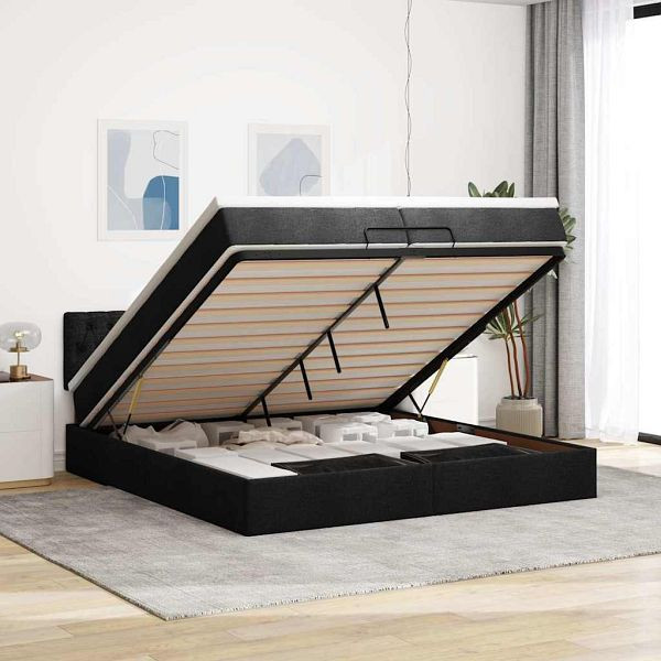 vidaXL Ottoman-Bett mit Matratzen & LEDs Schwarz 200x200 cm Stoff, 3312418