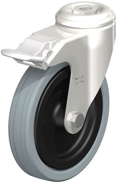 Blickle LKRXA-VPA 125G-11-FI Edelstahl-Apparate-Lenkrolle mit Rückenloch & Feststeller, Vollgummi, Grau, 367847