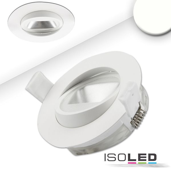 ISOLED LED Einbaustrahler asymmetrisch COB, weiß, 8W, 50°, IP44, rund, neutralweiß, dimmbar, 114148