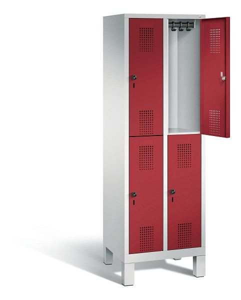 C+P Spind doppelstöckig Evolo, H1850xB610xT500mm, Farbe: Lichtgrau / Rubinrot, 48310-20 S10139