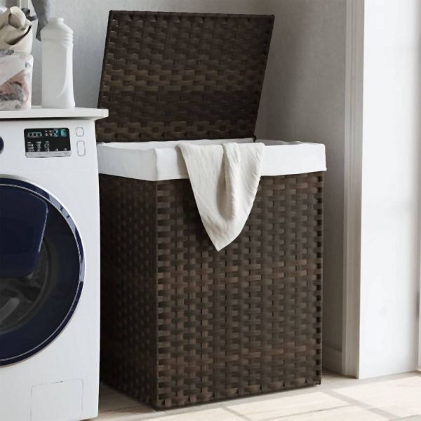 vidaXL Wäschekorb mit Deckel Dunkelbraun 46x33x60 cm Poly Rattan, 372030