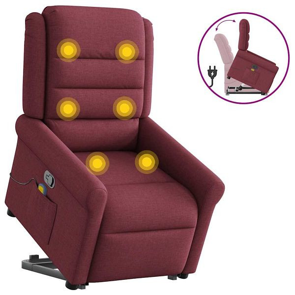 vidaXL Massagesessel mit Aufstehhilfe Weinrot Stoff, 3303327
