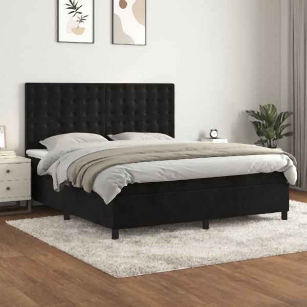 vidaXL Boxspringbett mit Matratze Schwarz 160x200 cm Samt, 3143273
