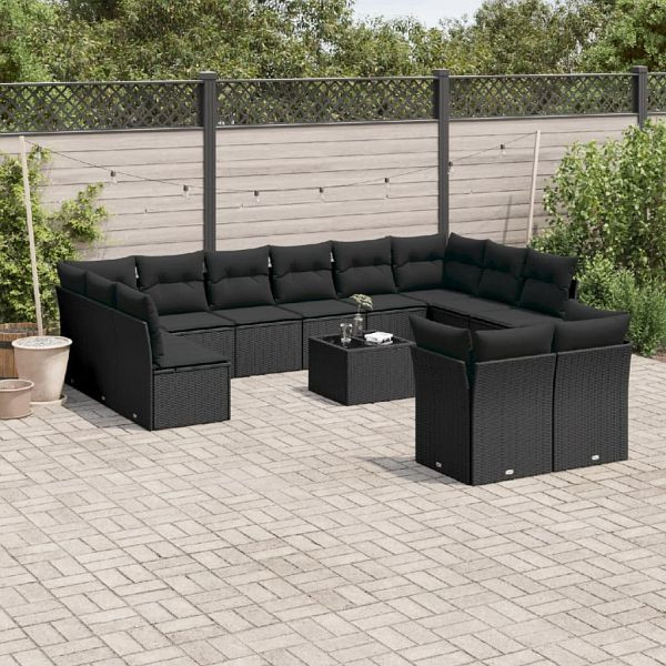 vidaXL 13-teilig Garten-Sofagarnitur mit Kissen Schwarz Poly Rattan, 3250274
