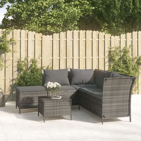 vidaXL 4-teilig Garten-Lounge-Set mit Kissen Grau Poly Rattan, 319691