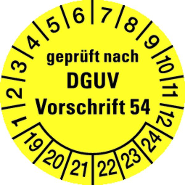 Schilder Klar Prüfplakette geprüft nach DGUV Vorschrift 54 (vormals BGV A8) ab 23 gelb/schwarz, 30 mm Folie selbstklebend, VE: 40 Stück, 6/65.23