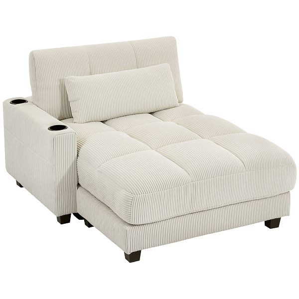 HOMCOM Sofa-Bett mit Kissen, Schaumstoff, zum Bett umwandelbar, Becherhalter, Cremeweiß, 83B-581V00CW
