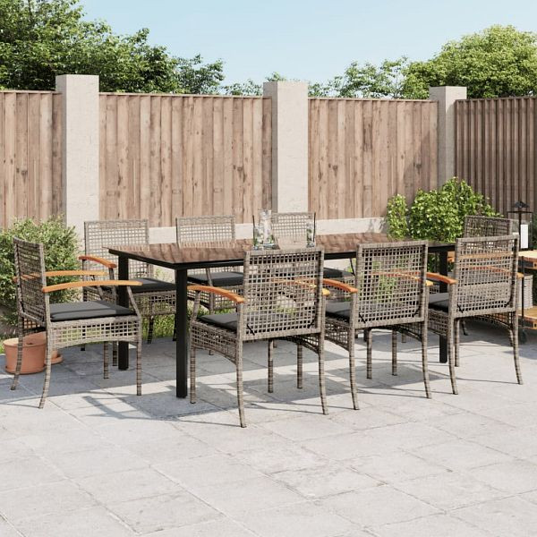 vidaXL 9-teilig Garten-Essgruppe mit Kissen Grau Poly Rattan, 3213623
