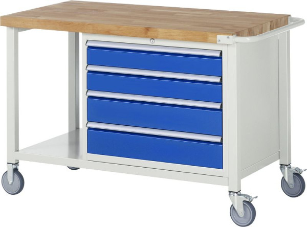 RAU Fahrbare Werkbank Serie 8000, 4 x XL-Schublade, Ablageboden, 1250x880x700 mm, 05-8262A6-127B4S.11