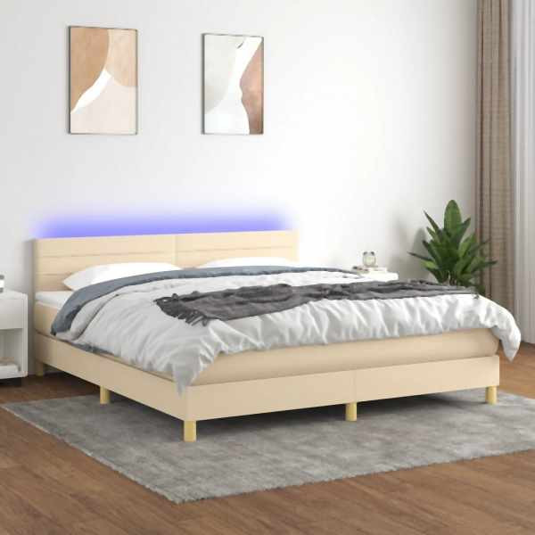vidaXL Boxspringbett mit Matratze & LED Creme 180x200 cm Stoff, 3133818