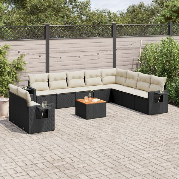 vidaXL 11-teilig Garten-Sofagarnitur mit Kissen Schwarz Poly Rattan, 3256966